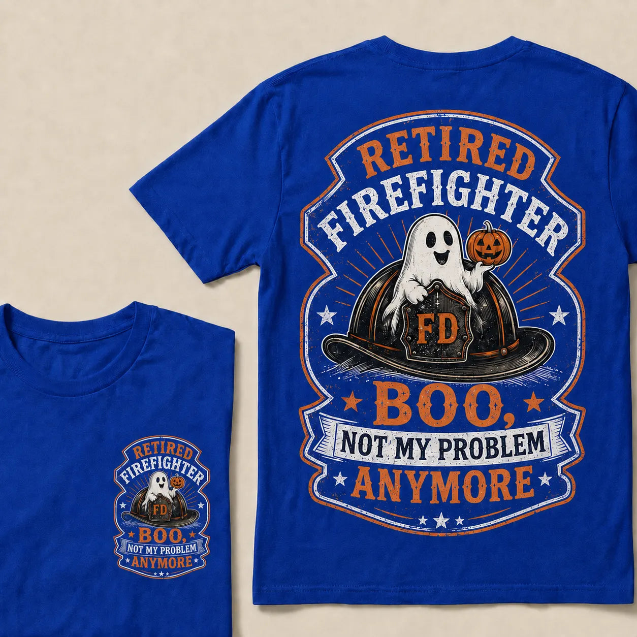 Retired Firefighter Halloween T-Shirt – Funny Boo Not My Problem Anymore Graphic Tee, Firefighter Retirement Gift
