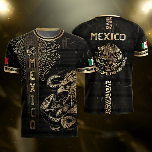 Mexico Soccer Jersey Black Gold Eagle Serpent Aztec Pattern